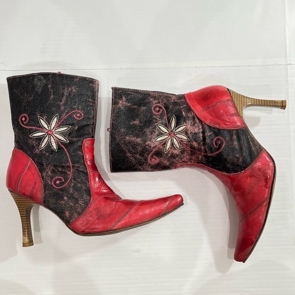 White Diamond Cowboy Heeled Boots Flower Pink Red Los Altos - Picture 3 of 11